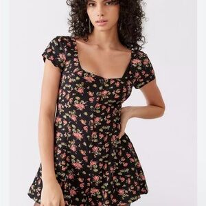 Urban Outfitters Black Floral Mini Dress with Pink & Green Accents